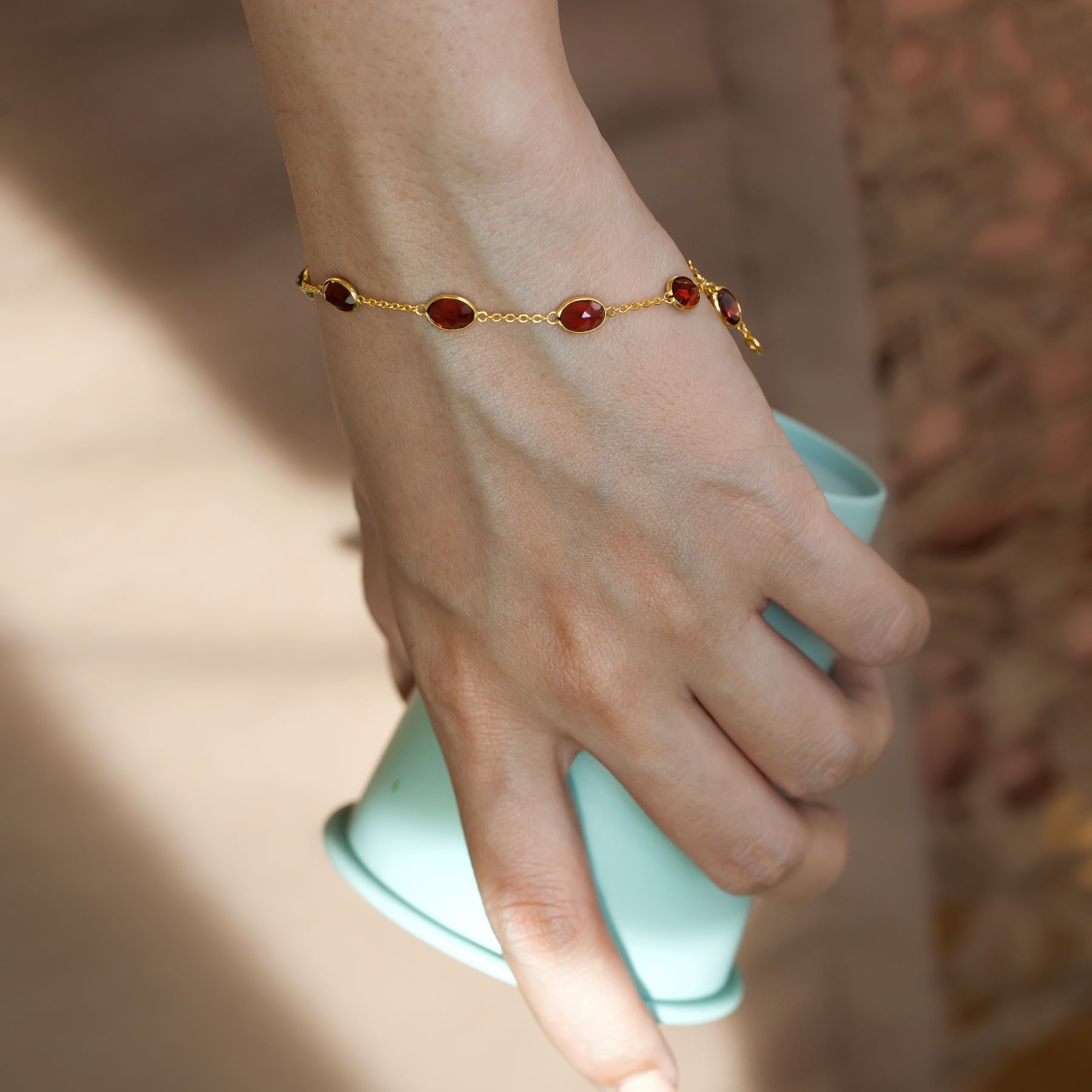017-03-2026-bracelet Garnet Oval Station Bracelet