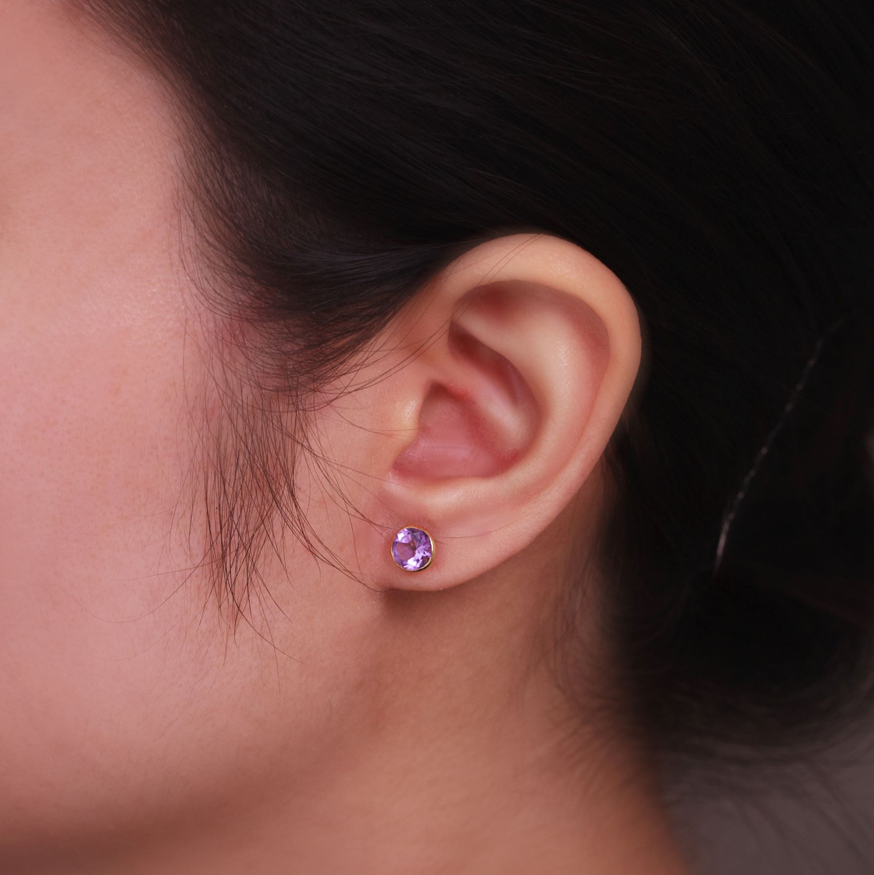 019-03-2026-E646AM(6M) 3 Amethyst Cushion Stud Earrings