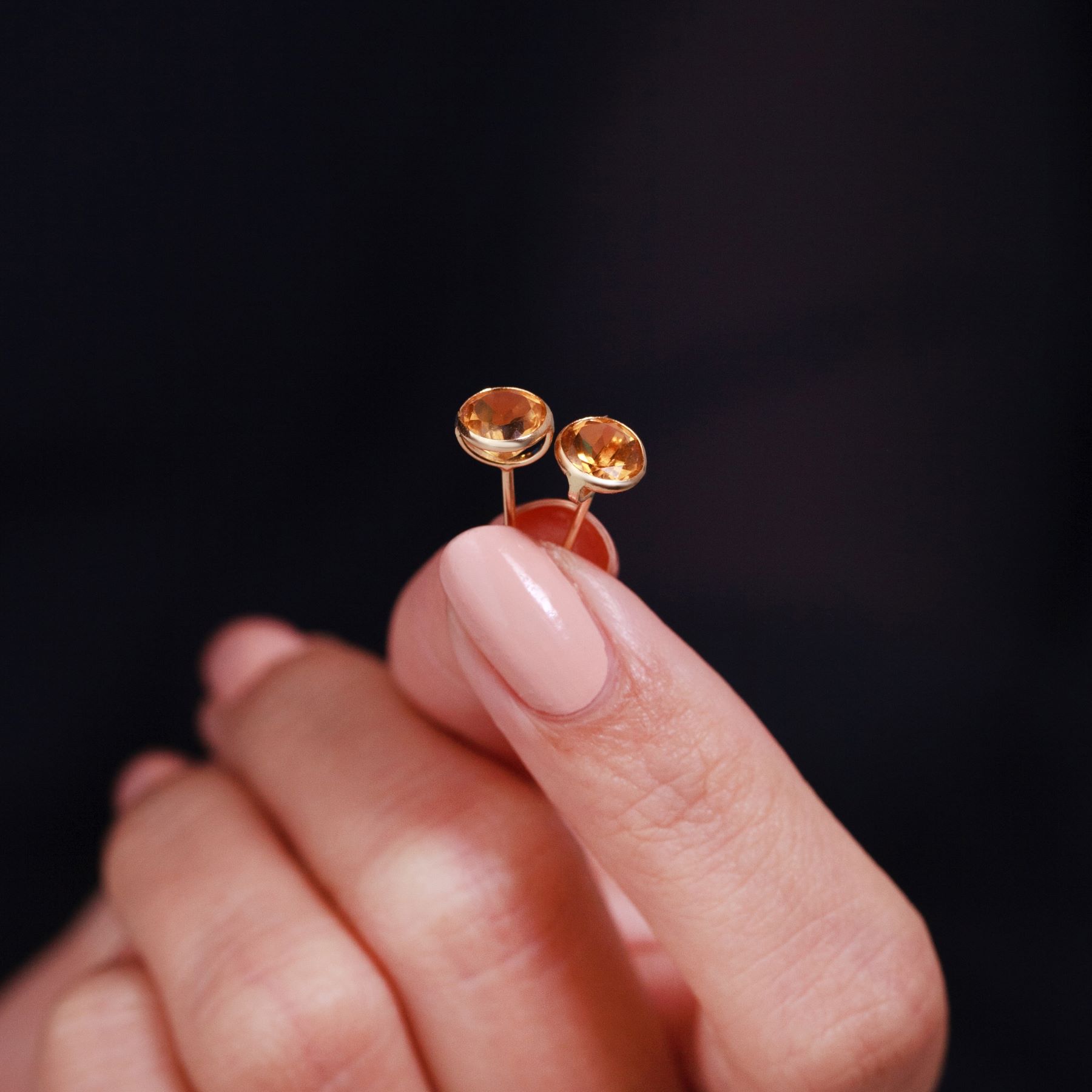 020-02-2026-E646CT(6M) 2 Citrine Round Stud Earrings