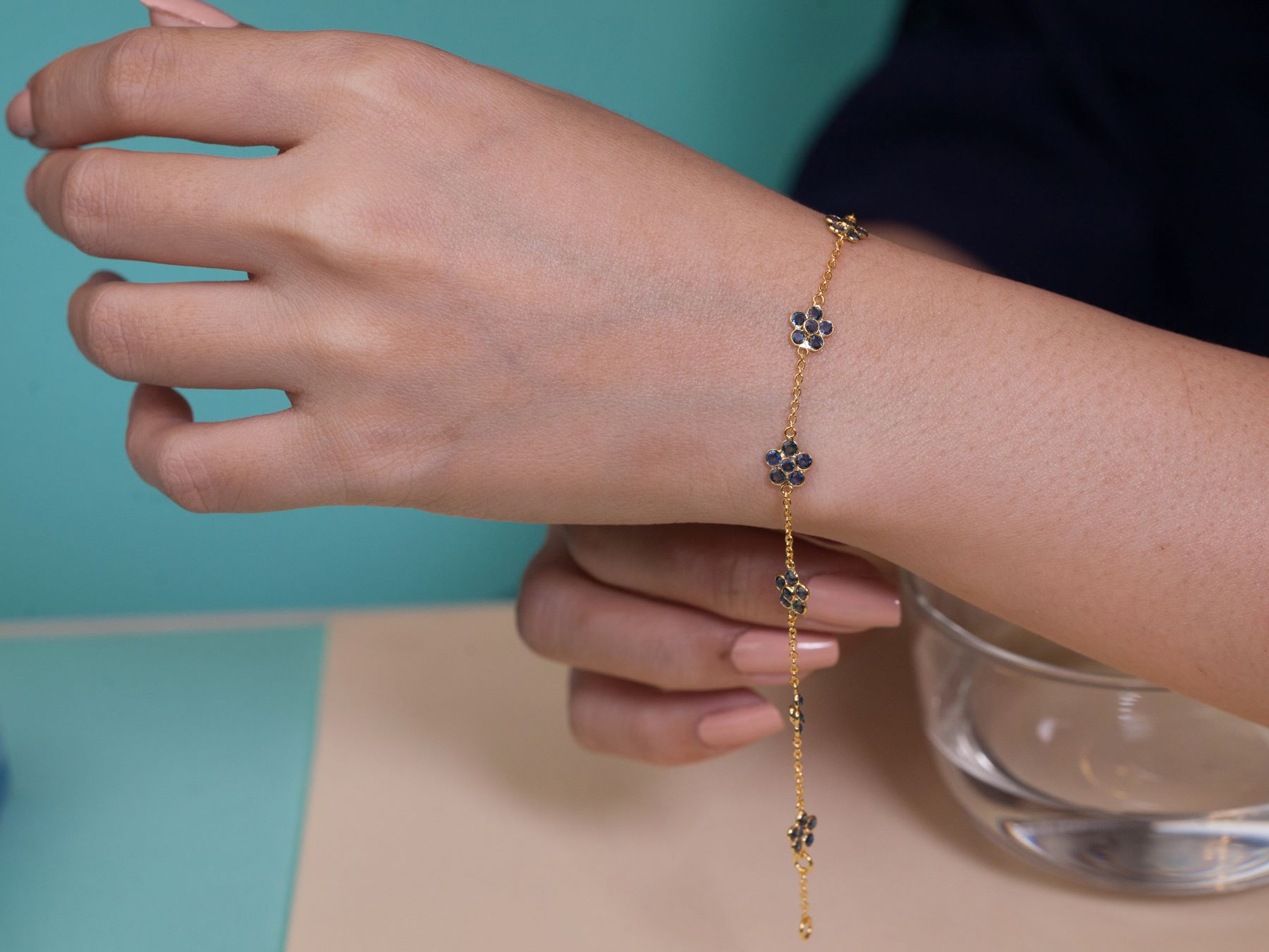028-02-2026-bracelet Midnight Blue Floral Gemstone Bracelet